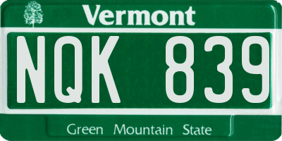 VT license plate NQK839