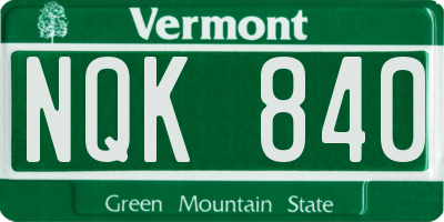 VT license plate NQK840