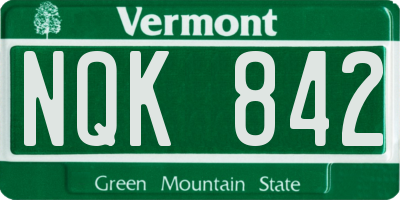 VT license plate NQK842
