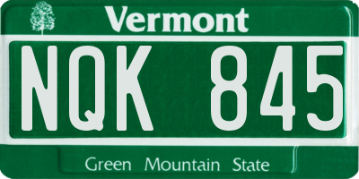 VT license plate NQK845
