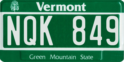 VT license plate NQK849