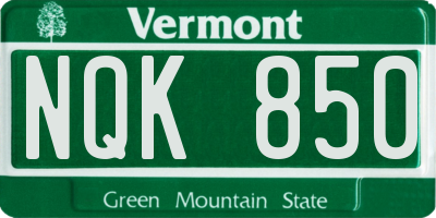 VT license plate NQK850