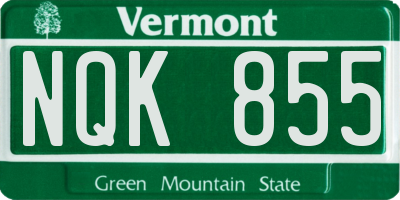 VT license plate NQK855