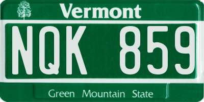 VT license plate NQK859
