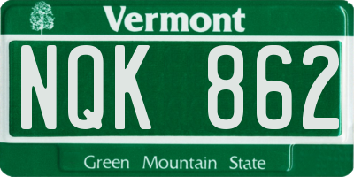 VT license plate NQK862