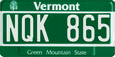 VT license plate NQK865