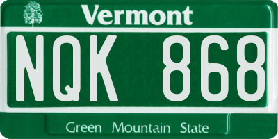 VT license plate NQK868