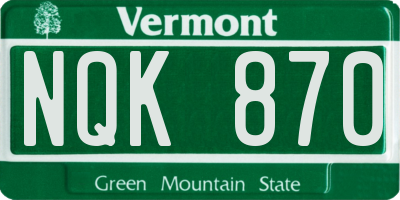 VT license plate NQK870