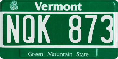 VT license plate NQK873
