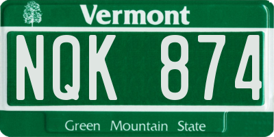 VT license plate NQK874