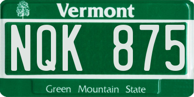 VT license plate NQK875