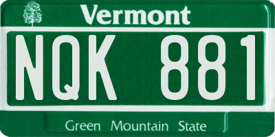 VT license plate NQK881