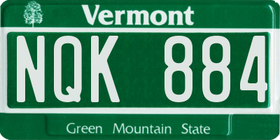 VT license plate NQK884