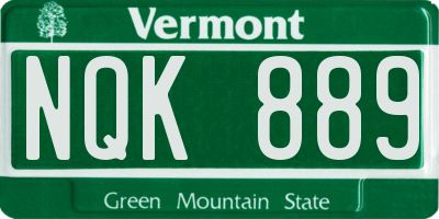 VT license plate NQK889