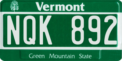 VT license plate NQK892