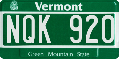 VT license plate NQK920