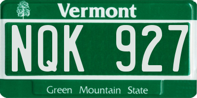 VT license plate NQK927