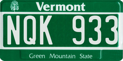 VT license plate NQK933