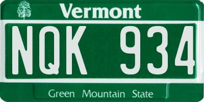 VT license plate NQK934