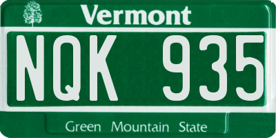 VT license plate NQK935