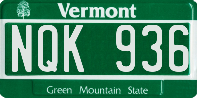 VT license plate NQK936