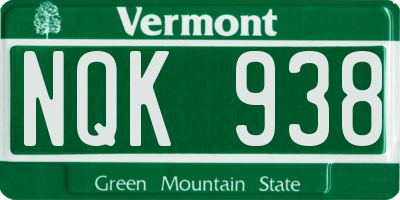 VT license plate NQK938