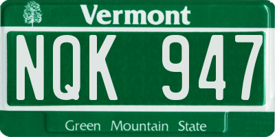 VT license plate NQK947
