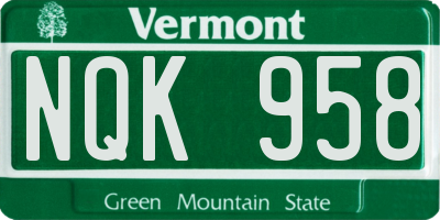 VT license plate NQK958