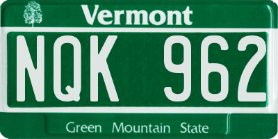 VT license plate NQK962