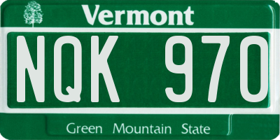 VT license plate NQK970