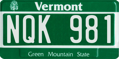 VT license plate NQK981