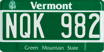 VT license plate NQK982
