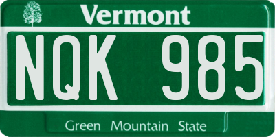 VT license plate NQK985