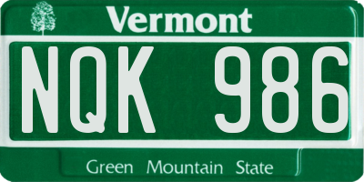 VT license plate NQK986