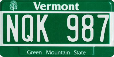 VT license plate NQK987