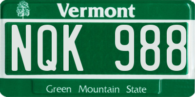 VT license plate NQK988