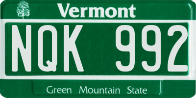 VT license plate NQK992