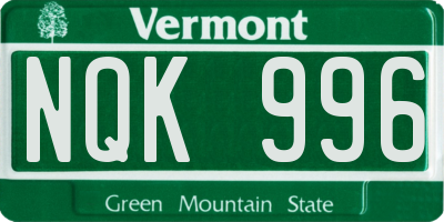 VT license plate NQK996