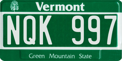 VT license plate NQK997
