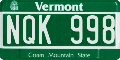 VT license plate NQK998