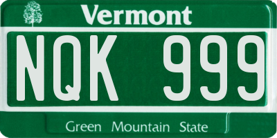 VT license plate NQK999