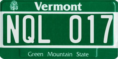VT license plate NQL017