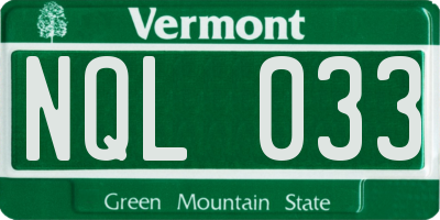 VT license plate NQL033