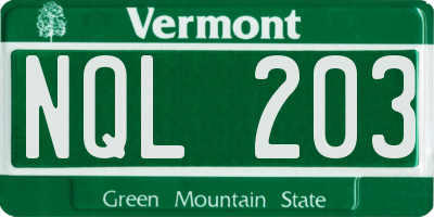 VT license plate NQL203