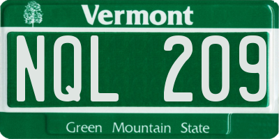 VT license plate NQL209