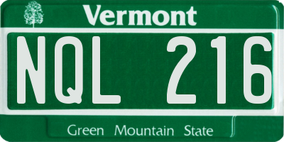 VT license plate NQL216