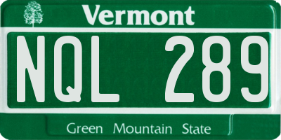 VT license plate NQL289