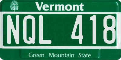 VT license plate NQL418