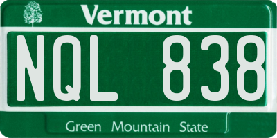 VT license plate NQL838