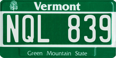 VT license plate NQL839